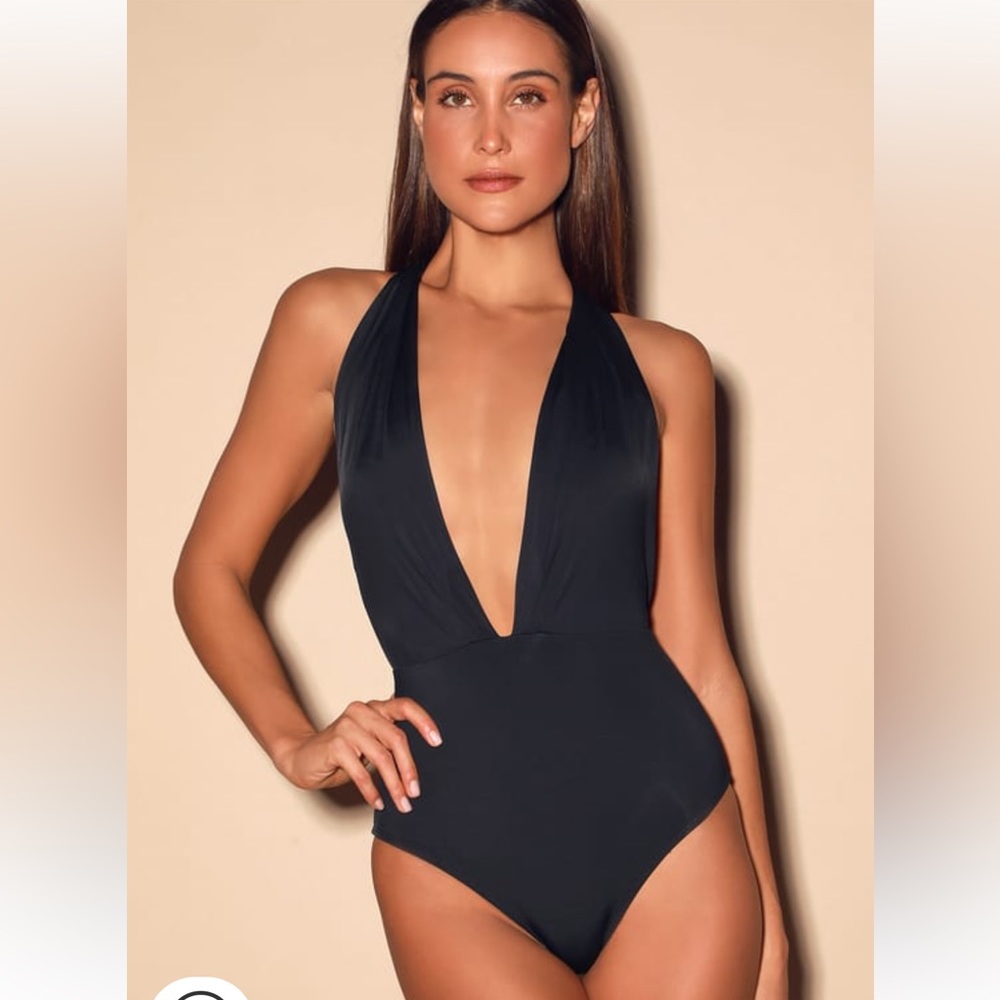 Lulus Get It Right Black Halter One Piece Bathing Suit Size S NWT